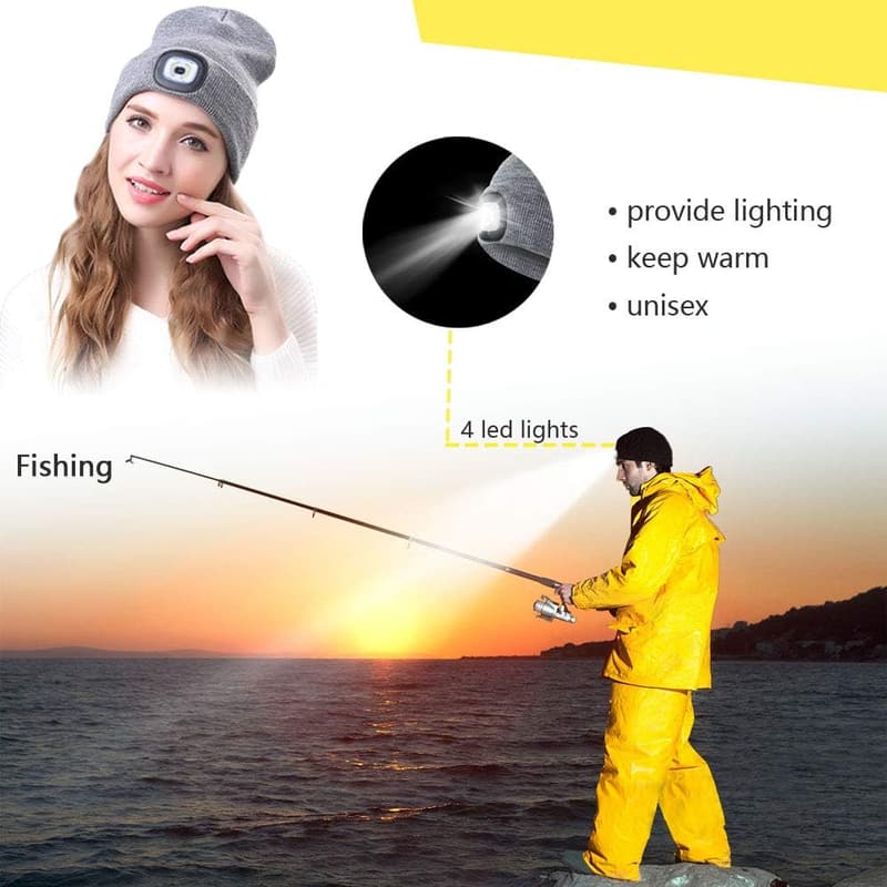 USB Rechargeable LED Beanie Hat for Men