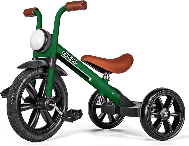 Kids Tricycle with Adjustable Seat & Puncture-Free Wheels - Green