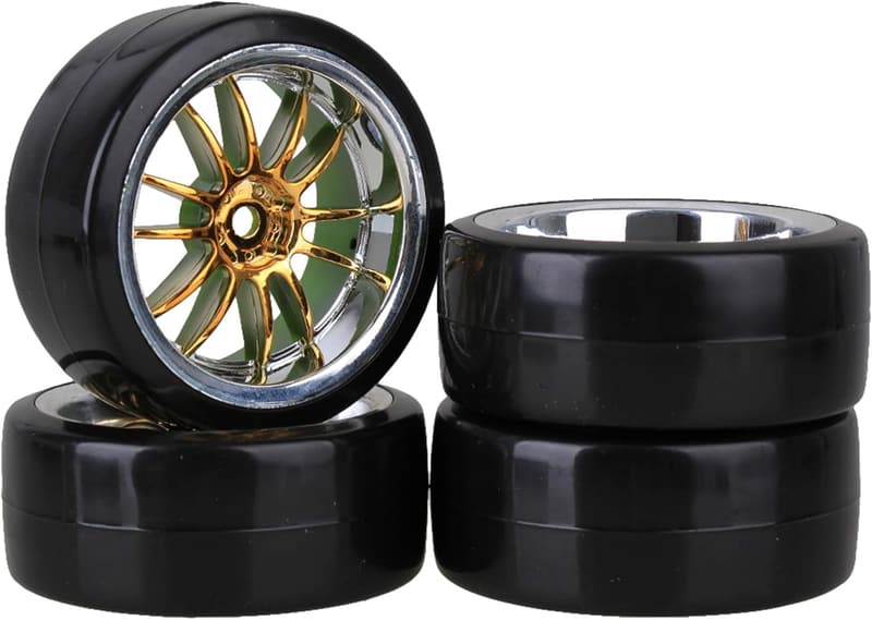 RC 1/10 On-Road Car Drift Tires & Golden 12-Spoke Rims