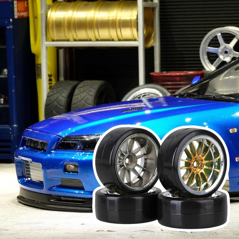 RC 1/10 On-Road Car Drift Tires & Golden 12-Spoke Rims