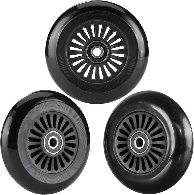 Roller Replacement Wheels with ABEC-9 Bearings for Go Karts & Scooters (Set of 3, Black)