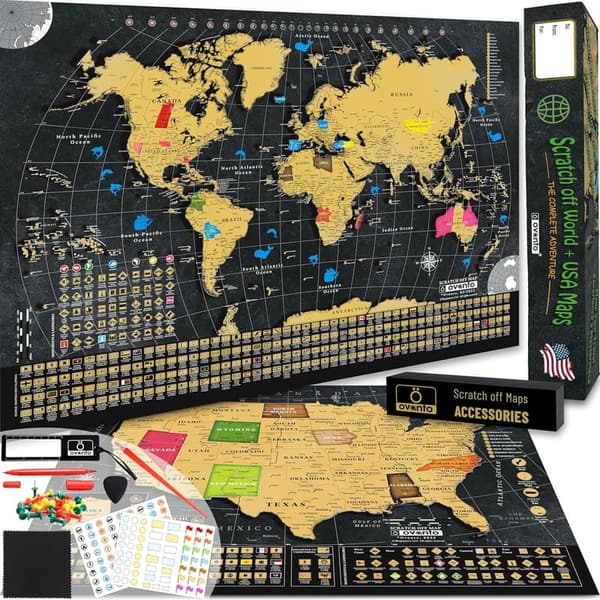 Scratch-Off World and US Maps Set – 17x24” Durable Gift for Travelers