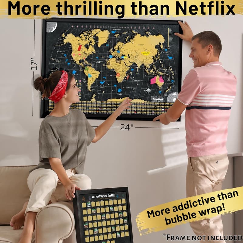 Scratch-Off World and US Maps Set – 17x24” Durable Gift for Travelers