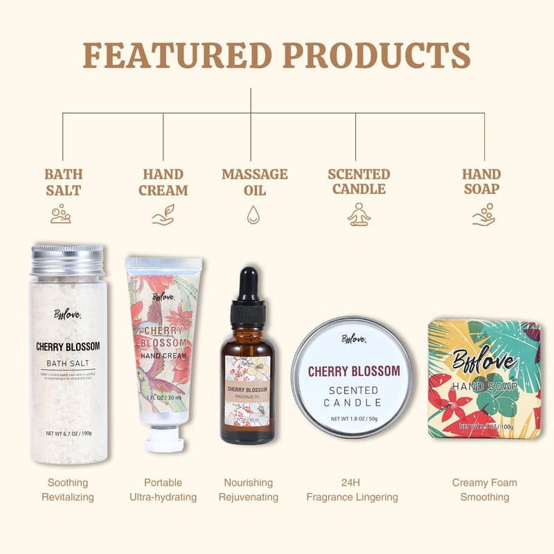 Birthday Gift Set for Women - 5pcs Cherry Blossom Spa Collection