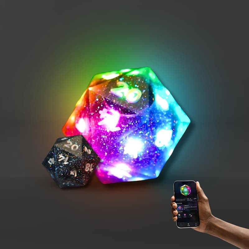 RGB D20 Electronic Dice - Midnight Galaxy, App-Controlled for RPGs