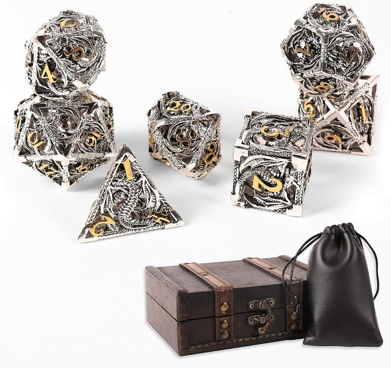 Unique Dragon Pattern Metal Dice Set for Dungeons & Dragons RPG