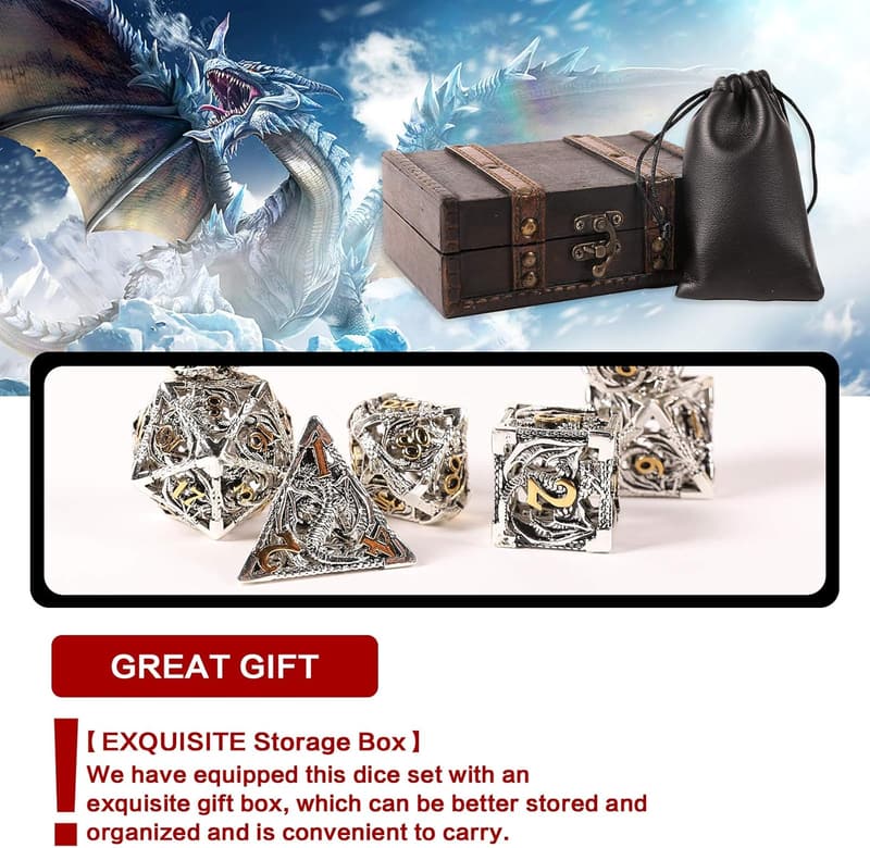 Unique Dragon Pattern Metal Dice Set for Dungeons & Dragons RPG