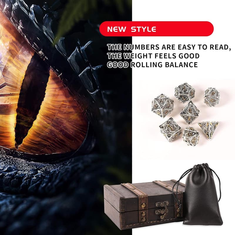 Unique Dragon Pattern Metal Dice Set for Dungeons & Dragons RPG