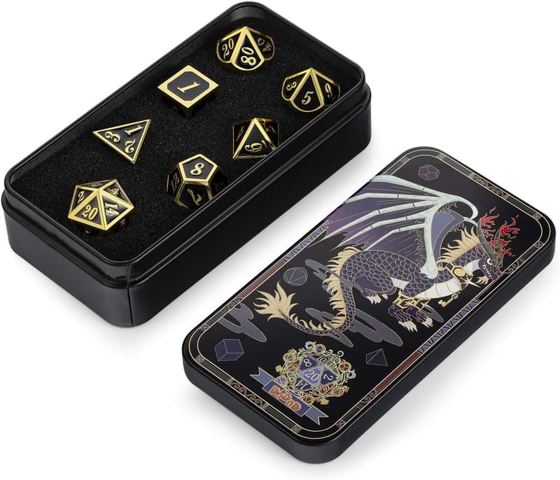 Dungeons & Dragons Metal Polyhedral Dice Set with Gift Box