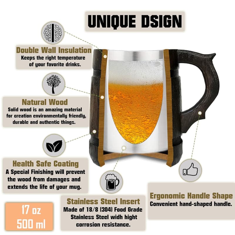 Dungeons & Dragons Wooden Beer Mug - 17oz DM Gift
