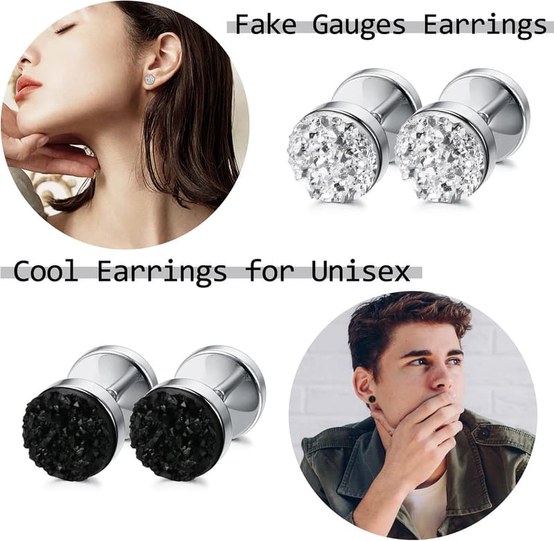 Stainless Steel Fake Gauge Earrings for Men and Women - 9 Pairs
