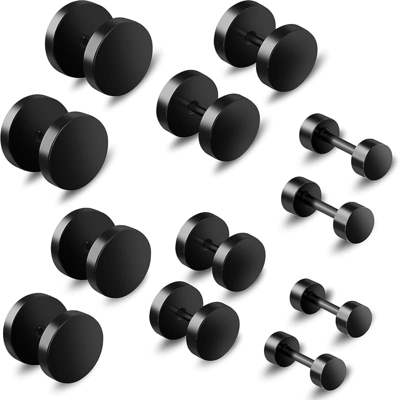Black Stainless Steel Fake Plugs Earrings for Men & Women