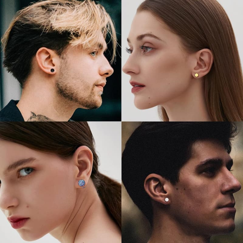16 Pairs Stainless Steel Fake Gauge Earrings for Men & Women