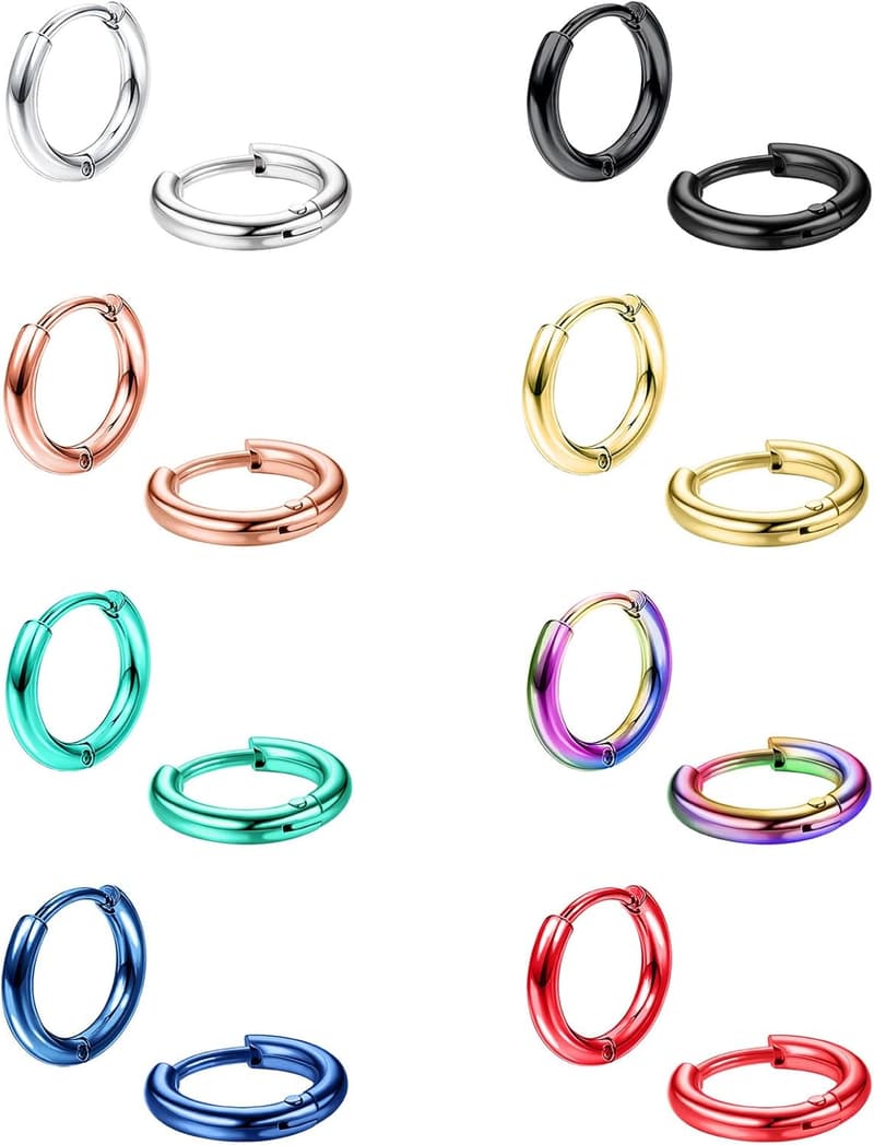 Hypoallergenic Stainless Steel Small Hoop Earrings Set for Men & Women