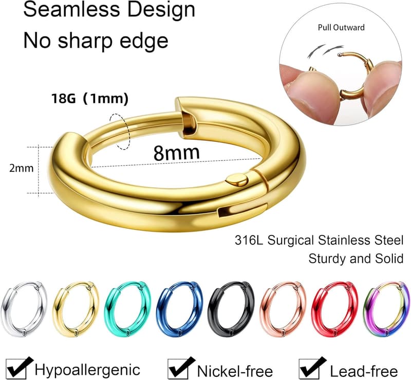 Hypoallergenic Stainless Steel Small Hoop Earrings Set for Men & Women