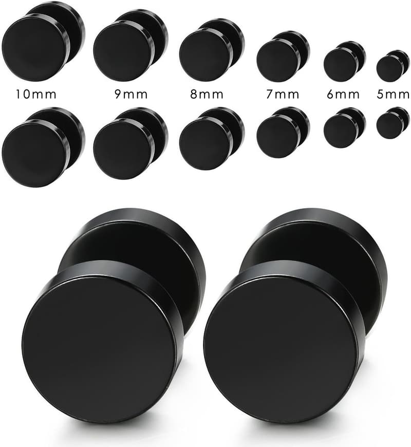 Stainless Steel Faux Gauge Black Stud Earrings for Men & Women
