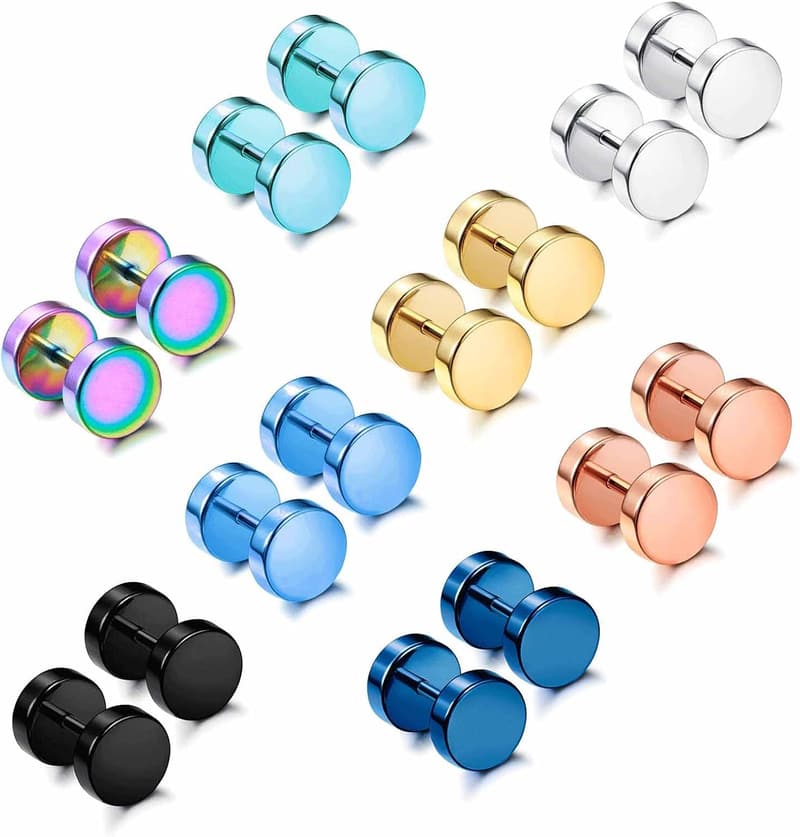Multicolor Surgical Steel Stud Earrings Set for Men & Women