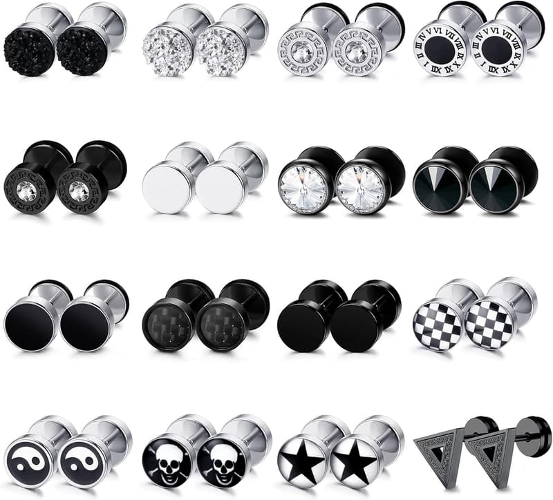 Stainless Steel Fake Gauge Earrings for Men and Women - 16 Pairs