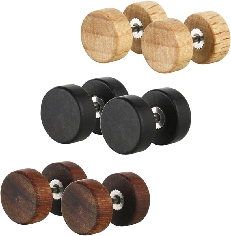 Wooden Stud Earrings for Men & Women - Faux Gauge Plugs (8-10mm)