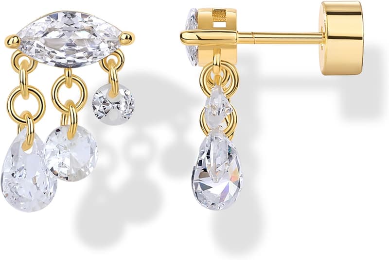 Gold Plated Pearl Cluster Triangle Earrings for Women