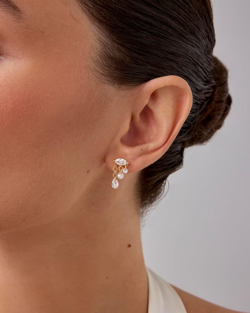 Gold Plated Pearl Cluster Triangle Earrings for Women