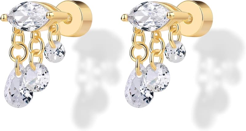 Gold Plated Pearl Cluster Triangle Earrings for Women