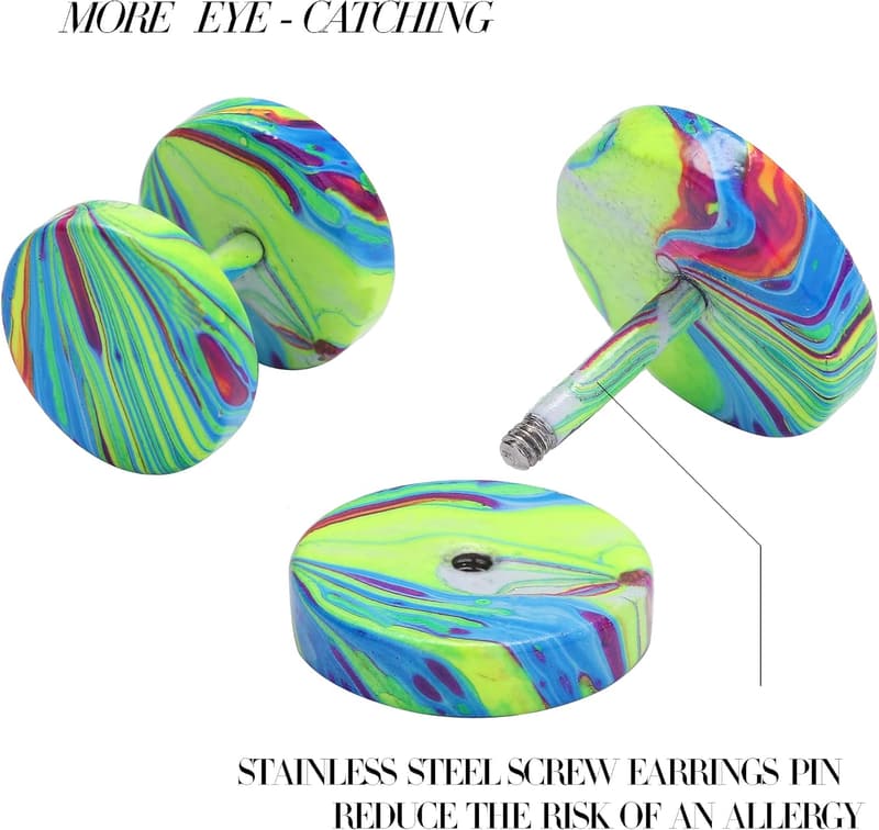 Stainless Steel Faux Gauge Earrings for Men and Women - 12 Pairs