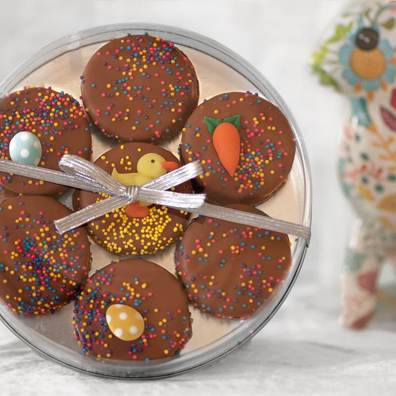 Easter Chocolate-Dipped Sandwich Cookies Gift Basket - 7pc
