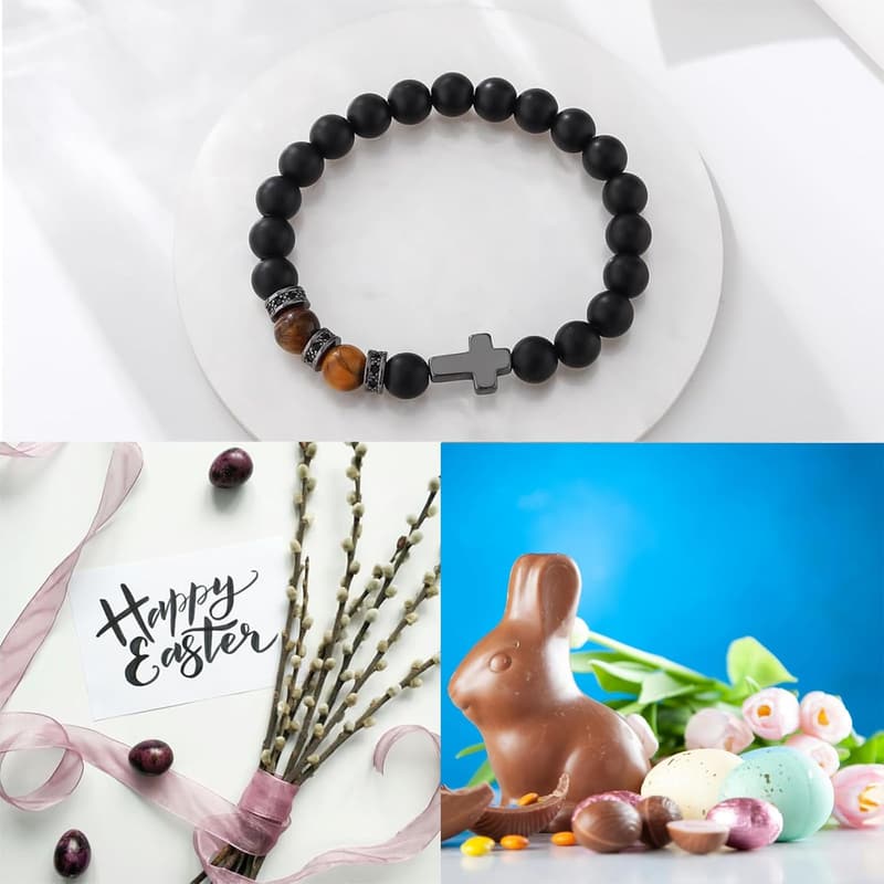 Father's Day Black Tiger Eye Cross Bracelet for Men