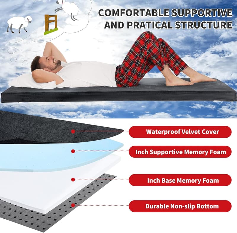 Portable Waterproof Memory Foam Camping Mattress Pad