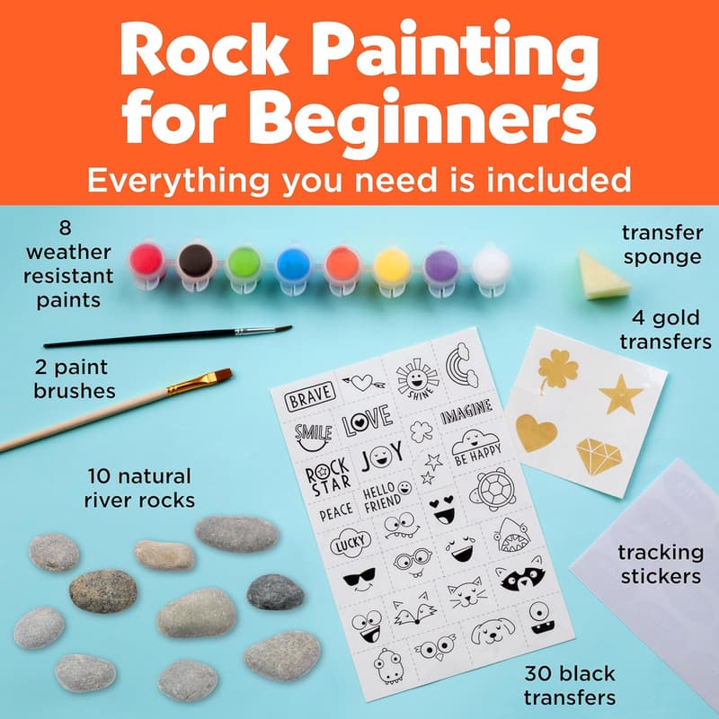 Kids' Rock Painting Kit - Arts & Crafts Activity for Ages 6-8+