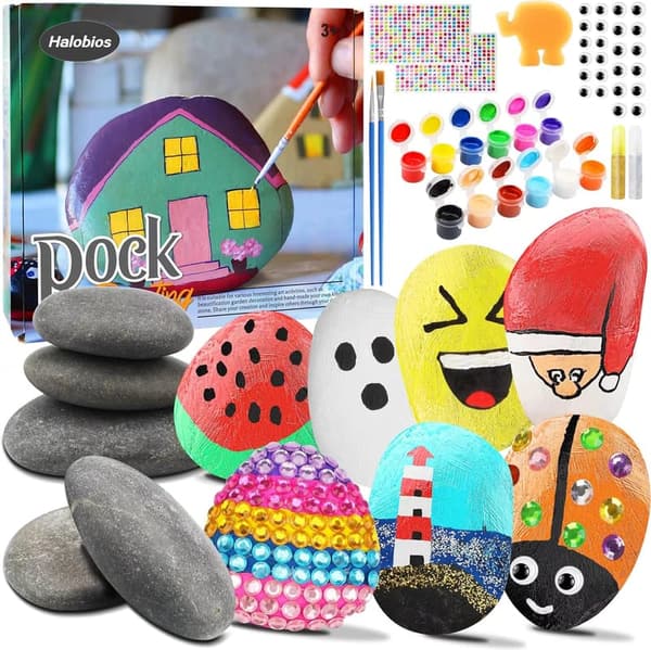 Rock Painting Kit for Kids and Adults - 12 Rocks, Fun Arts & Crafts