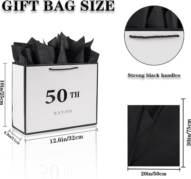 50th Birthday Gift Bag with Card & Tissue Paper for Men and Women