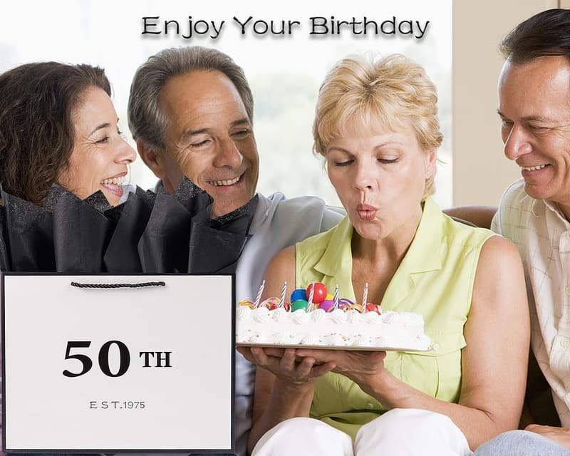 50th Birthday Gift Bag with Card & Tissue Paper for Men and Women