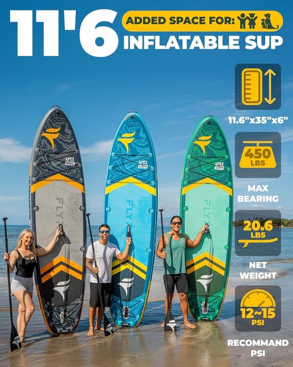 Inflatable Paddle Board, 450lb Capacity with 3 Paddles & Backpack