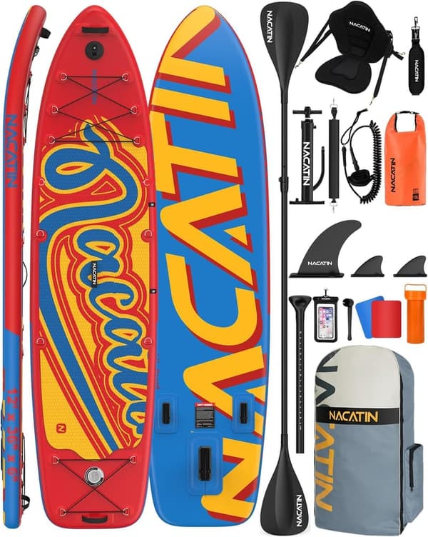 Premium 12' Inflatable Paddle Board with Kayak Seat & Accessories
