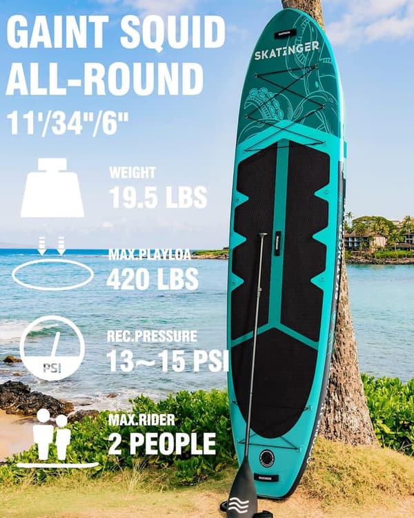 Extra Wide Inflatable Paddle Board for 2 Adults, 420lbs Capacity