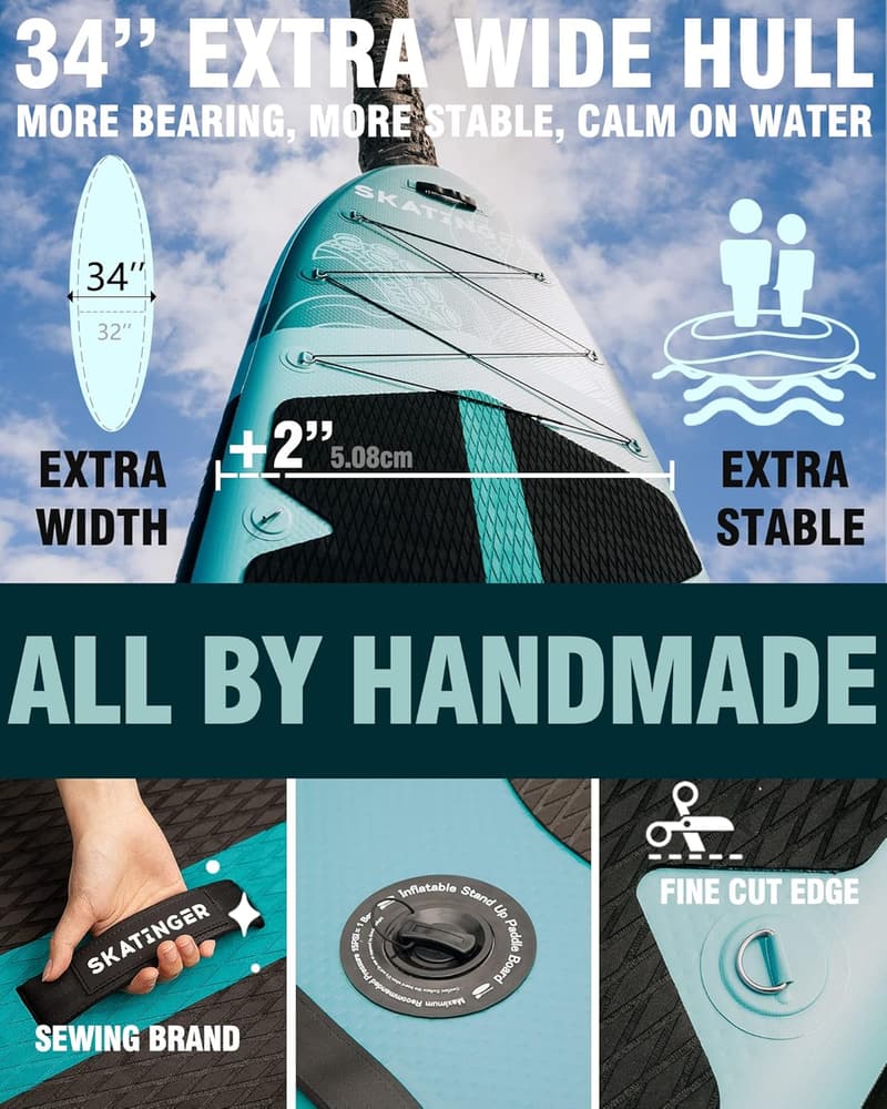 Extra Wide Inflatable Paddle Board for 2 Adults, 420lbs Capacity