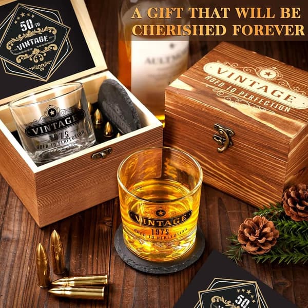 Vintage 1974 Whiskey Glass Set - 50th Birthday Gift for Him