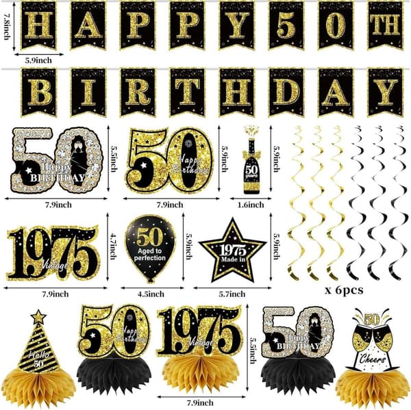 50th Birthday Party Decorations - Vintage 1975 Banner & Supplies