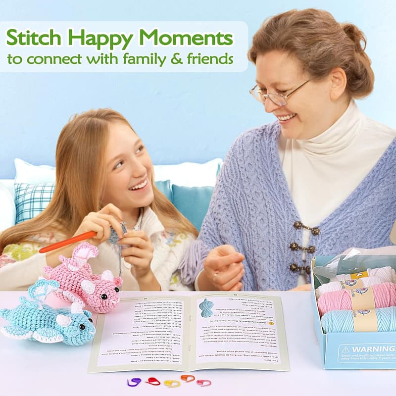 Beginner Crochet Kit for Adults – DIY Dragon Family with Tutorials