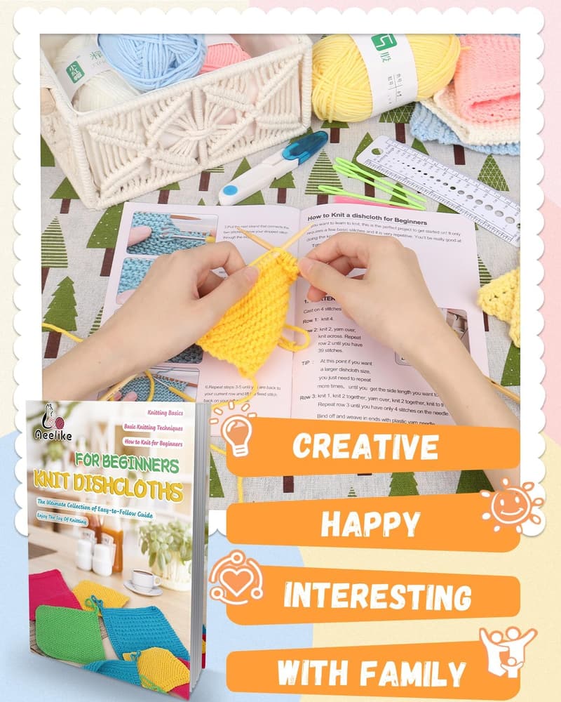 Beginner Knitting Kit with Cotton Yarn and Needles, Step-by-Step Guide