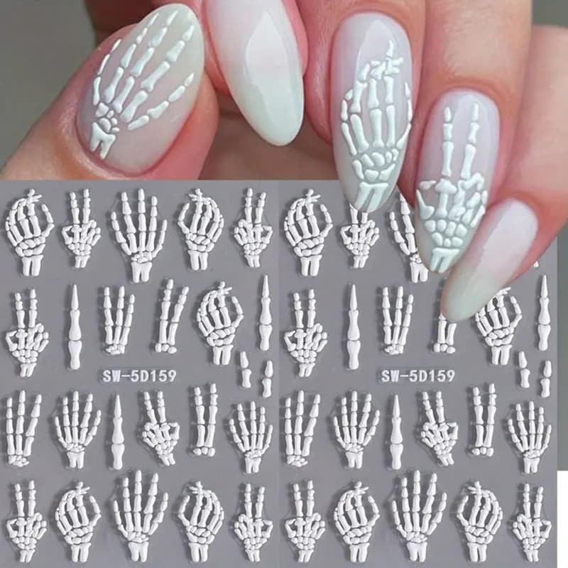 Halloween Bone Skeleton Nail Art Stickers - 2PCS 5D Embossed Decals