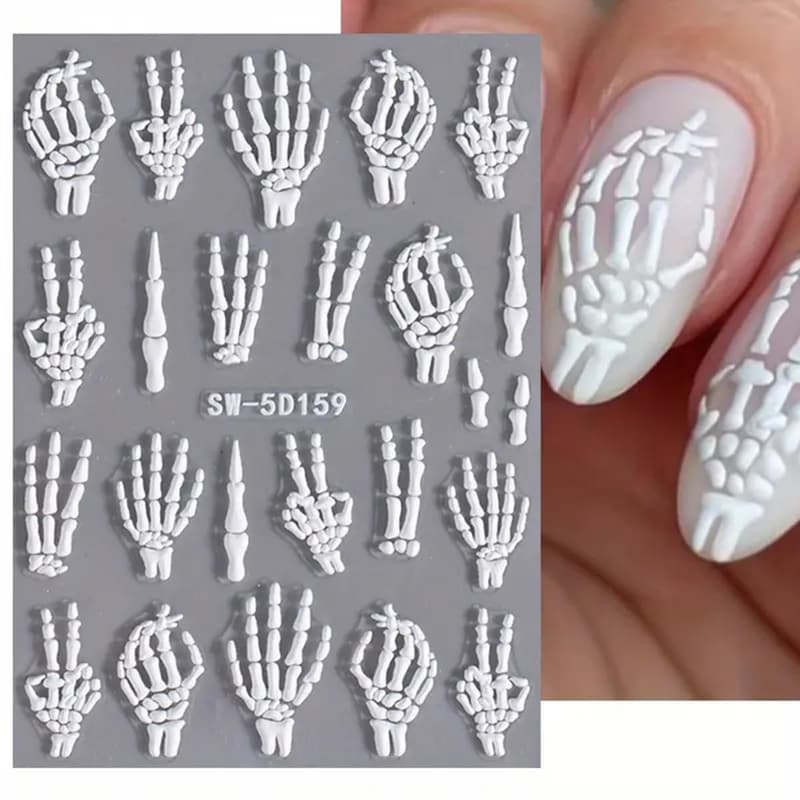 Halloween Bone Skeleton Nail Art Stickers - 2PCS 5D Embossed Decals