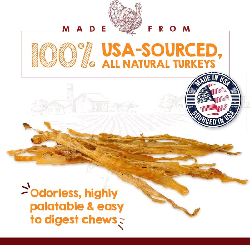 All-Natural Turkey Tendon Dog Treats - 4 oz, Made in the USA