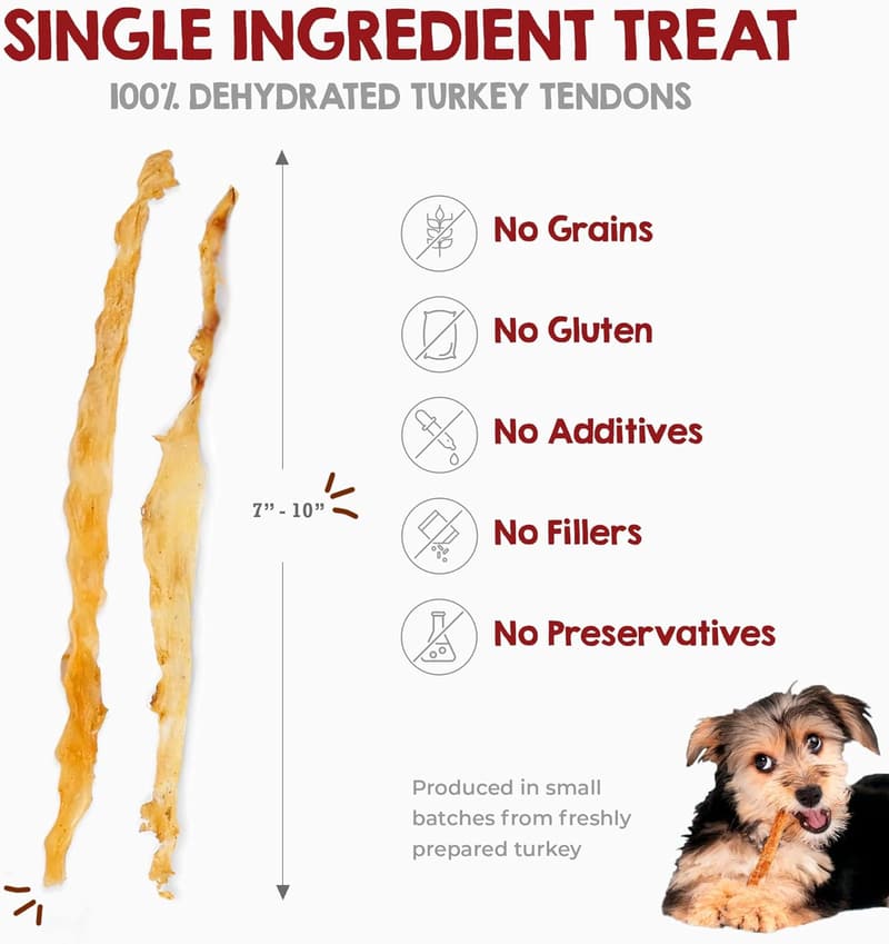 All-Natural Turkey Tendon Dog Treats - 4 oz, Made in the USA