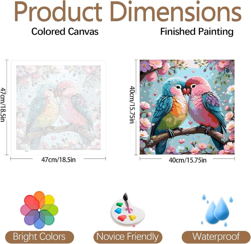 Paint by Numbers Kit for Couples - Easy DIY Bird Canvas Art 16x16in