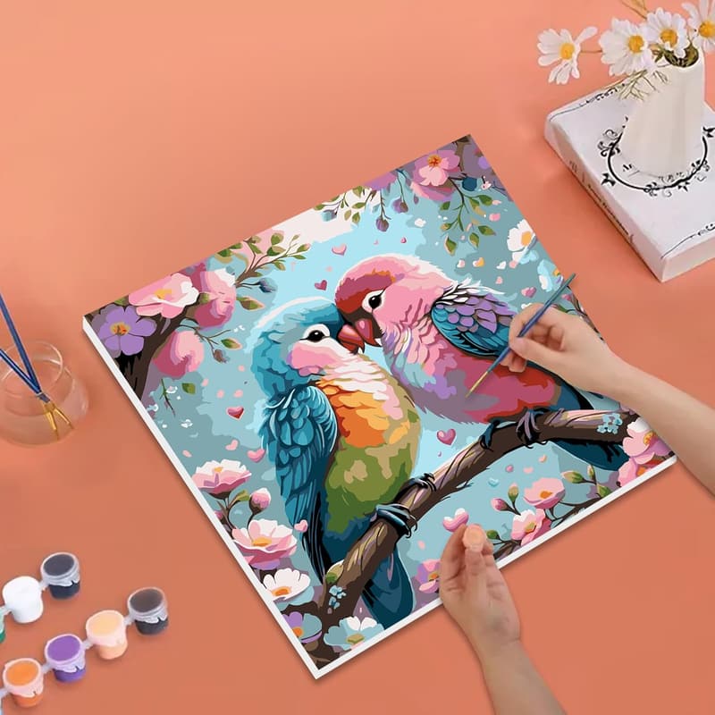 Paint by Numbers Kit for Couples - Easy DIY Bird Canvas Art 16x16in