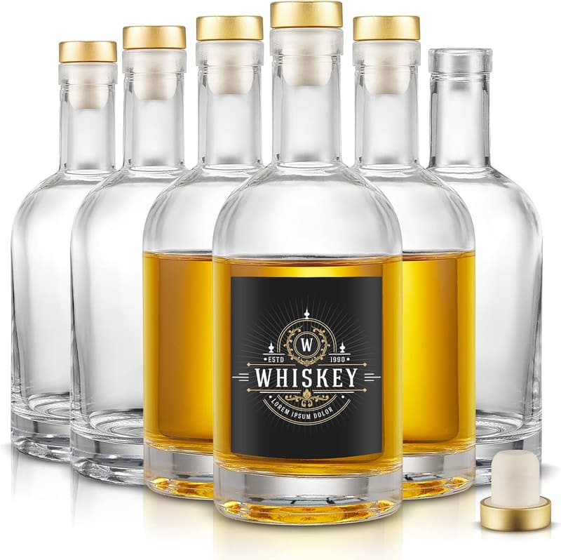Set of 6 Clear 12 oz Glass Bottles with Airtight Caps
