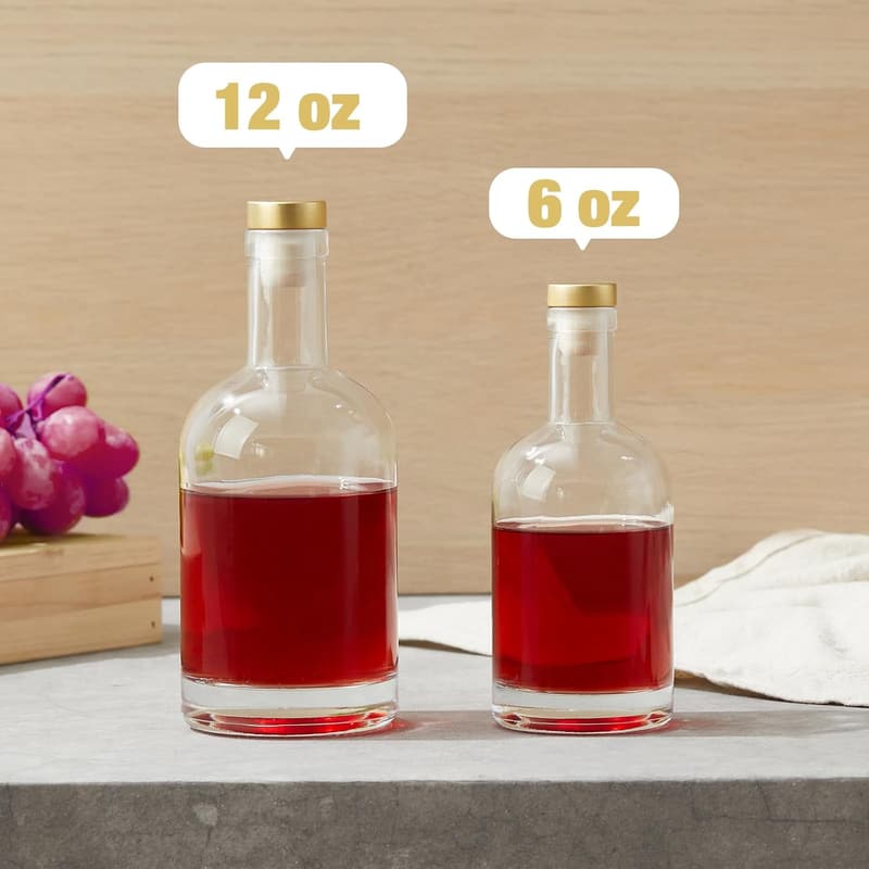 Set of 6 Clear 12 oz Glass Bottles with Airtight Caps